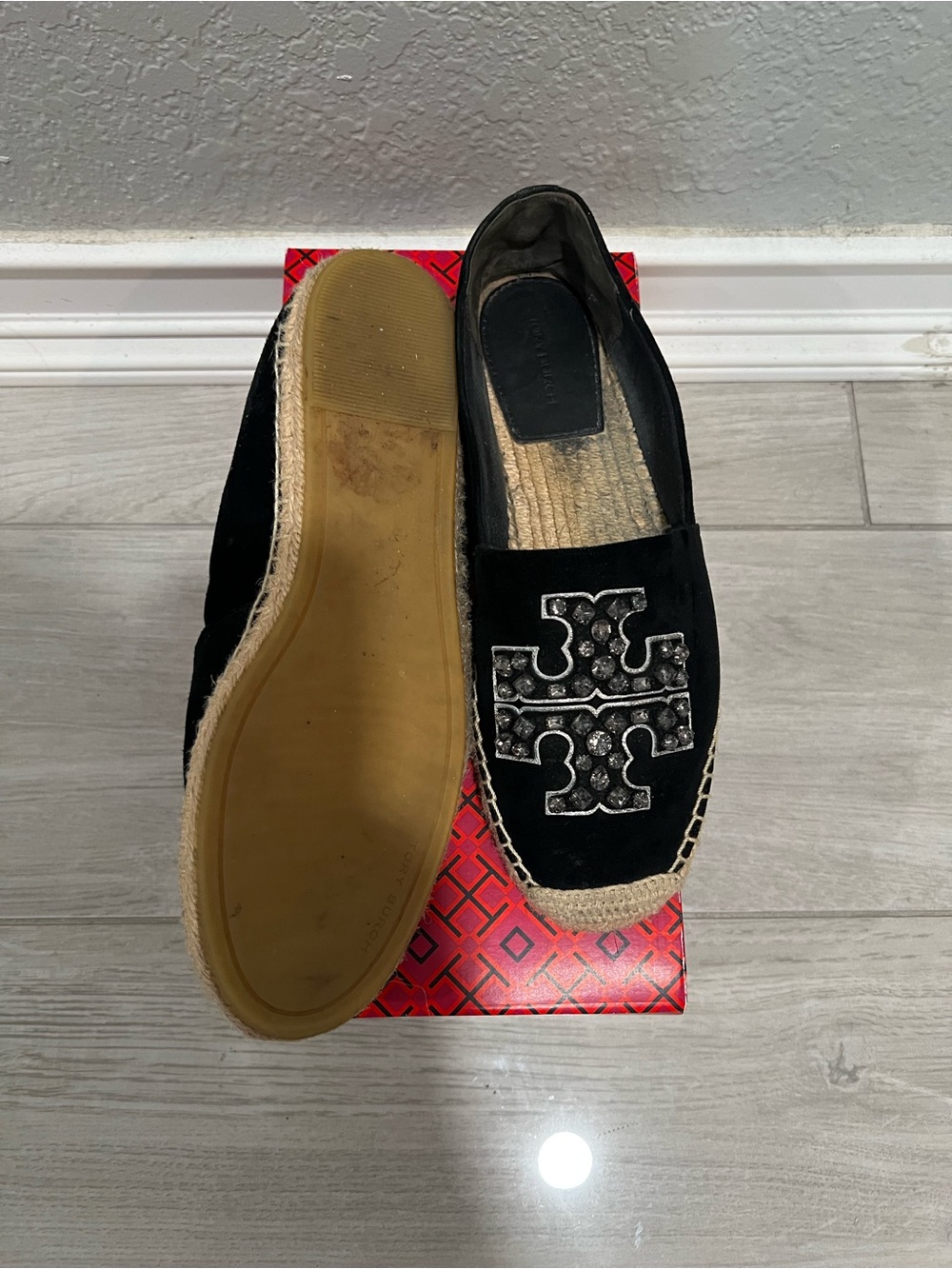Tory Burch Black Studded Logo Espadrille Slip-Ons - Picture 3 of 5